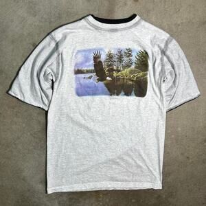 Vintage 90s Single Stitch Bald Eagle Nature Print Tee Mens Large Animal Shirt